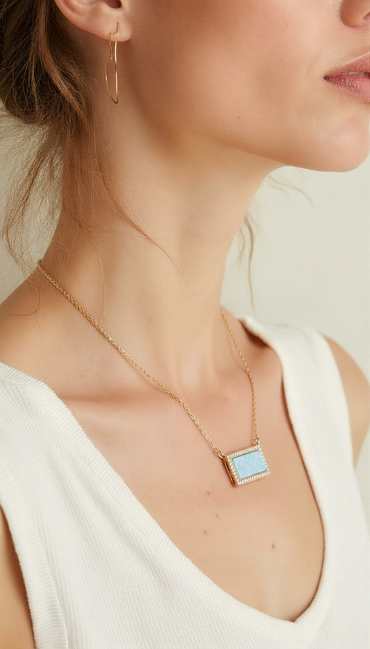 Turquoise Feldspar Necklace | 18K Gold plated | Natural Brazilian Stone | 40cm/15in