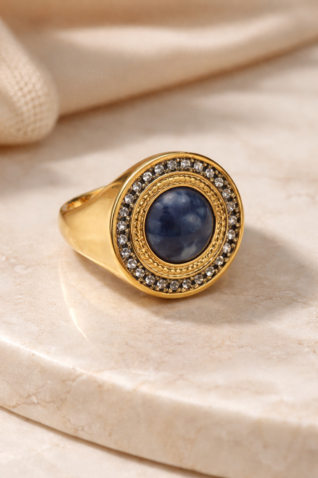 Sodalita Ring 18K Gold Plated with Natural Stone