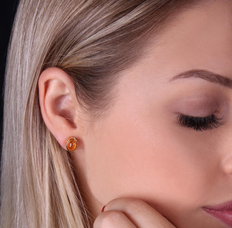 Citrine Stone Perfect Earrings | 18K Gold Plated | Natural Stone