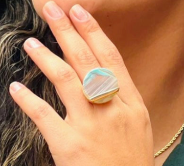 Striped Blue Agate | 18K Gold Plated | Natural Brazilian Stone