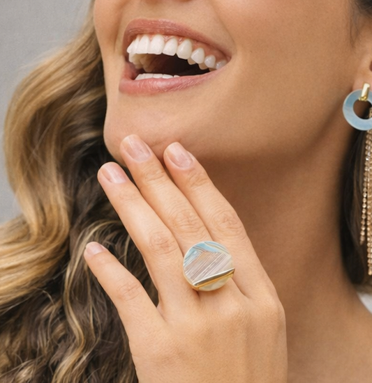 Striped Blue Agate | 18K Gold Plated | Natural Brazilian Stone