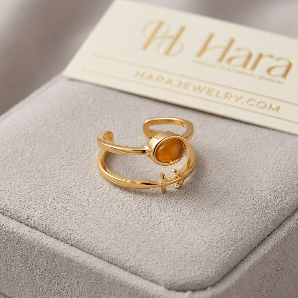 Citrine Ring Sun Sign Sagittarius | 19K Gold Plated | Natural Stone