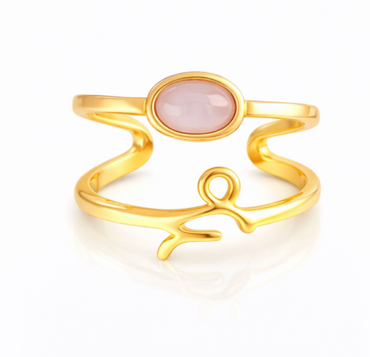 Capricorn Ring with White Agate | Natural Stone | 18k Plated
