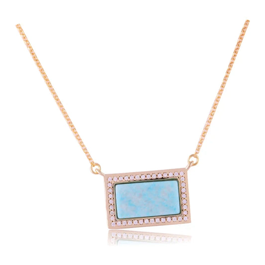 Turquoise Feldspar Necklace | 18K Gold plated | Natural Brazilian Stone | 40cm/15in